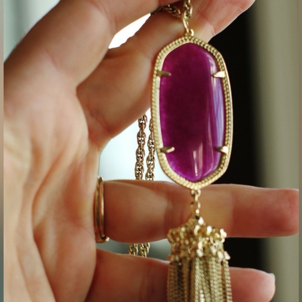 Kendra Scott Rayne Gold and Purple Necklace with Tassel Design